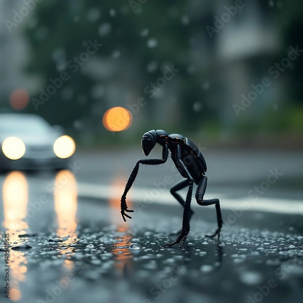 Fototapeta A beautiful black creature on the road.