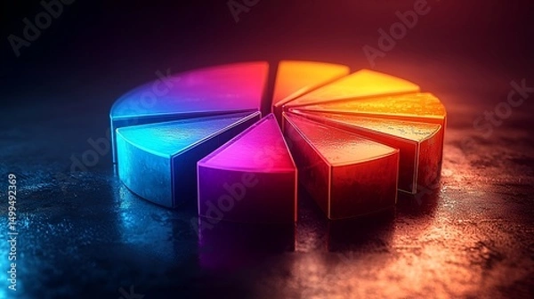 Obraz Colorful 3D pie chart on dark background.