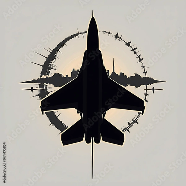 Fototapeta An modern fighter jet  silhouette vector illustration icon , logo type, on white background.