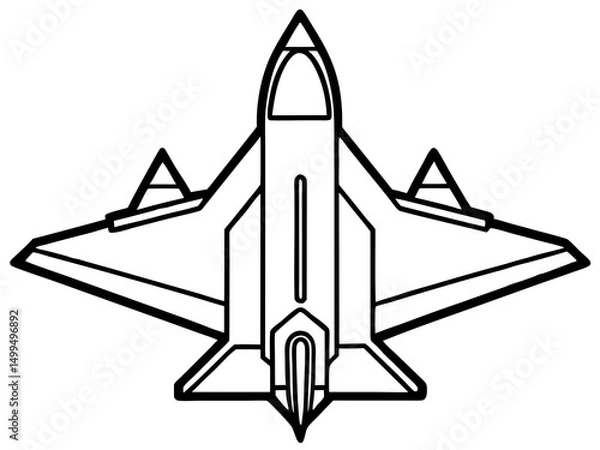 Fototapeta An modern fighter jet  silhouette vector, line art illustration icon , logo type, on white background.