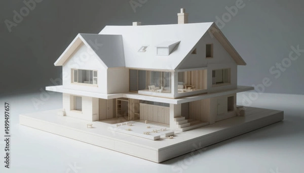 Obraz Passive house design model with clear material layering showcases modern architecture and sustainable living. intricate details highlight energy