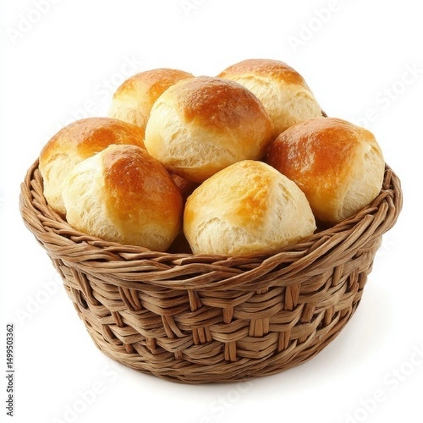 Fototapeta Basket with fresh rolls close up on a white background