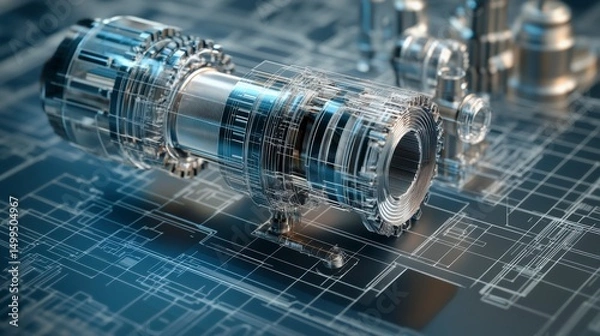 Fototapeta Engineering Design, Machinery Components, Technical Blueprint