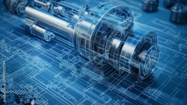 Fototapeta Engineering Design, Machinery, Technical Drawing, Illustration, 3D model, Machinery parts