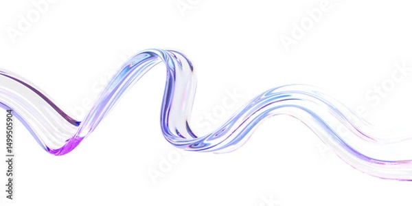 Fototapeta 3d abstract liquid glass transparent clear ribbon wave line render. Rainbow fluid flow curve shape with dispersion light, holographic gradient texture. Flying glossy design element