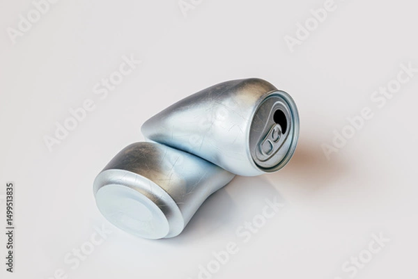 Obraz Can of soda is laying on a white surface. The can is crumpled and folded in half. 3d render