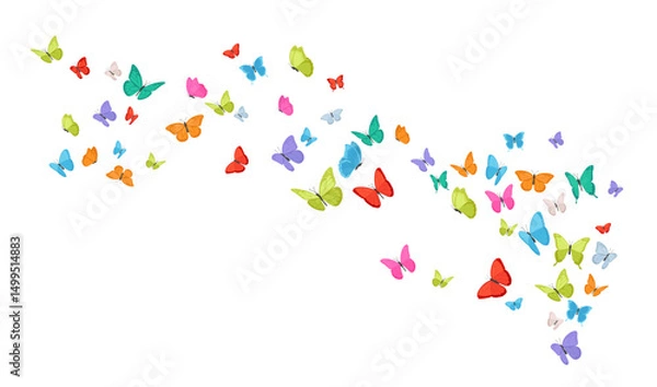 Fototapeta Flying flock of butterflies. Colorful vector design element. Spring and summer insects for decor.
