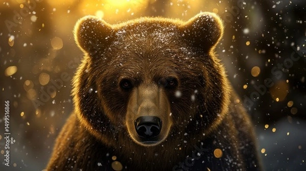 Fototapeta Winter Bear in Forest, Snowy Landscape, Wildlife Portrait, Nature Photography, Photo Use for Cards, Posters, or Website