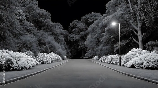 Obraz Nightfall Park Path Serene Monochrome Road.