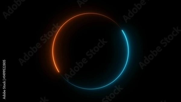 Fototapeta Futuristic glowing circular loading animation with neon brown and cyan gradient on black background, minimal spinning progress loop, sci-fi user interface element, modern tech motion graphic