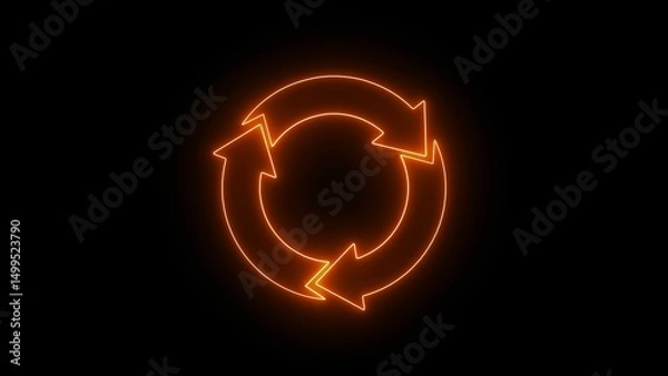 Fototapeta neon brown recycle loop icon with circular arrows, sustainability and eco concept, refresh update symbol, renewable cycle, environment conservation, process workflow sign on black background