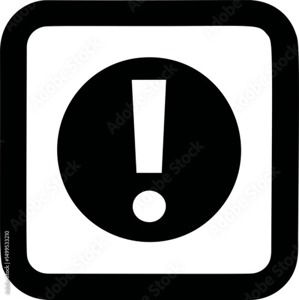 Fototapeta Black exclamation mark icon in a square frame, warning symbol. Vector illustration