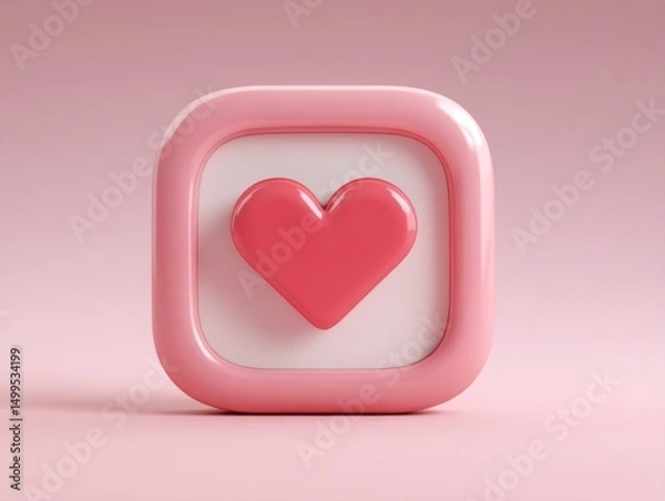 Obraz Pink heart icon in rounded square frame against soft pink background studio shot for love concept