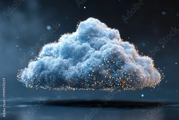 Obraz Digital Cloud Computing Concept with Glowing Particles and Water Reflection Abstract Technology Background