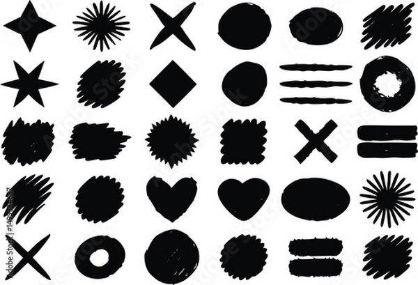Fototapeta set of Hand drawn Pencil or Marker underlines and strikethrough, scribble emphasis lines, circles, ovals and crosses vector illustration