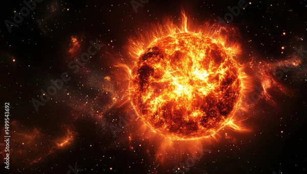 Obraz Bright star like effect in space with fiery sun and cosmic background