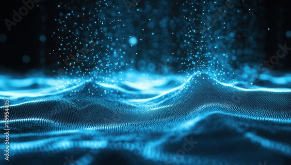 Obraz Digital blue glowing waves create mesmerizing abstract scene