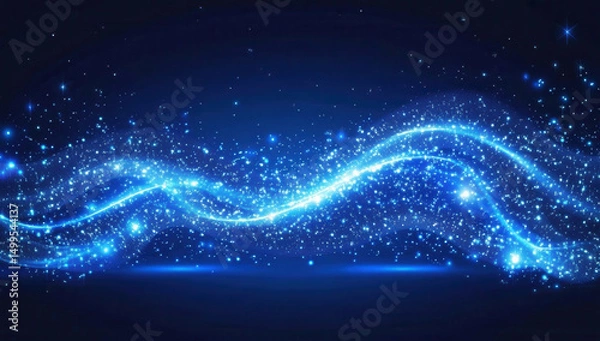 Obraz Bright blue glowing waves with sparkling stars create magical atmosphere
