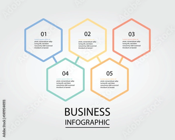 Fototapeta Business Infographic modern design template for banners and infographics for 5 hexagon step line 