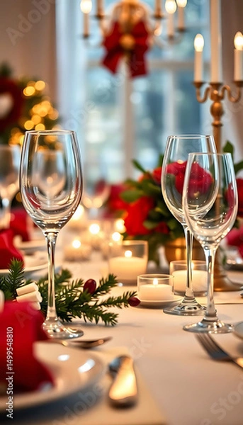 Fototapeta table set with wine glasses and candles
