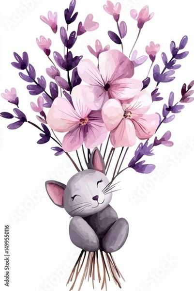 Fototapeta Adorable Kitten Nestled in a Bouquet of Lavender and Pink Flowers