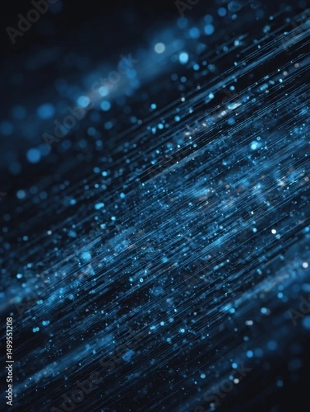 Fototapeta Abstract blue light streaks and bokeh effect on dark background diagonal angle close up futuristic design