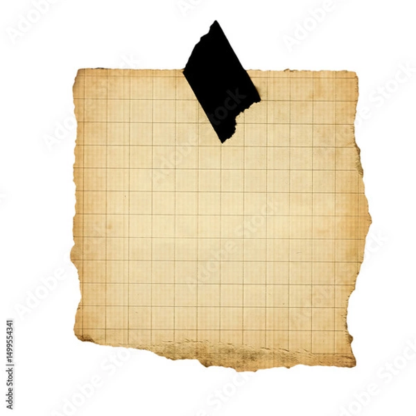 Obraz Torn notebook paper with grid on aged vintage paper