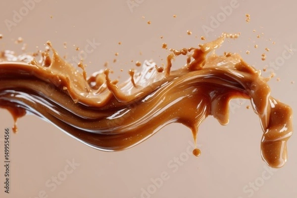 Fototapeta Caramel splash in motion close up studio shot on neutral background for food and dessert concepts and advertising