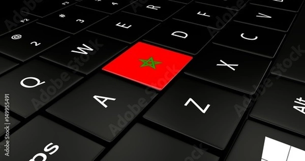 Fototapeta Close up of Morocco flag button on laptop keyboard.
