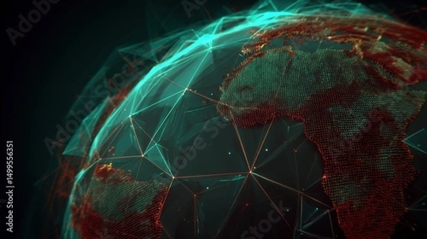 Fototapeta Digital Earth Globe with Plexus Network Connection, Close-Up Abstract View of Africa, Futuristic Technology Concept