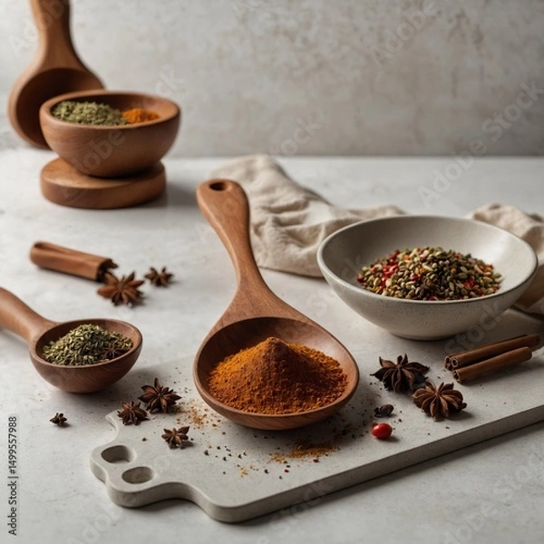 Obraz spices in a wooden spoon