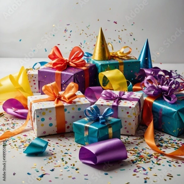 Obraz gift boxes and confetti