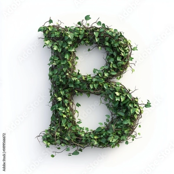Fototapeta Letter B shaped made from tree branches organic nature concept, isolated white