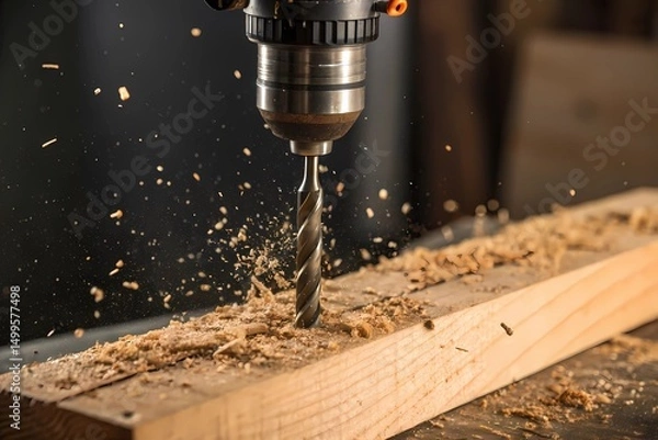 Fototapeta Renovation process in a residential apartment focusing on woodworking activities with power tools