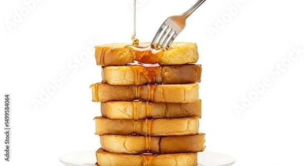 Fototapeta Stack of golden french toast with maple syrup