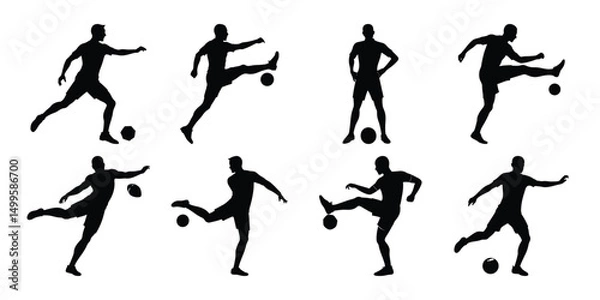 Fototapeta Silhouette set of people playing football soccer vector on white background, playing different positions
