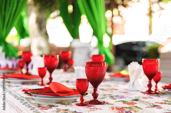 Fototapeta Beautifully served summer table in a cafe