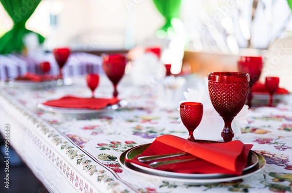 Fototapeta Beautifully served summer table in a cafe