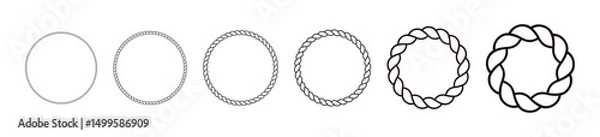 Fototapeta Circular rope frame with sea knot design. Braided string border for nautical decor. Flat vector illustration isolated on white background.