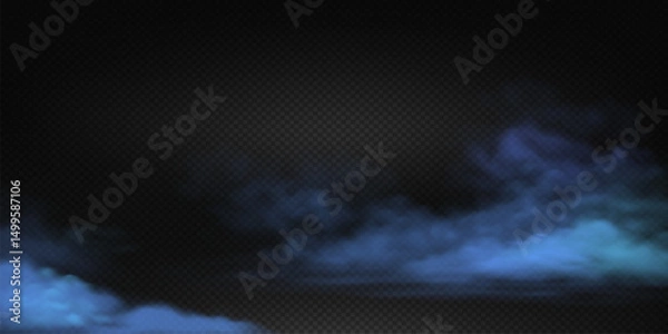 Fototapeta Abstract blue smoke on floor illustration against a dark transparent background. Perfect for mystical and atmospheric designs with copy space. Ideal backdrop for web and graphic projects.