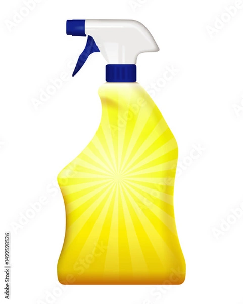 Fototapeta Yellow Generic Plastic Spray Bottle Realistic Vector Isolated with White and Blue Nozzle, Germs Disinfectant Bacteria Covid-19 Cleaner