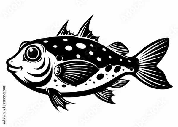 Obraz Ink Sketch of a Fugu Fish vector silhouette black on white background