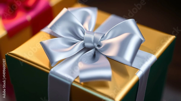 Fototapeta Close-Up of a Gift Box with Elegant Ribbon Bow
