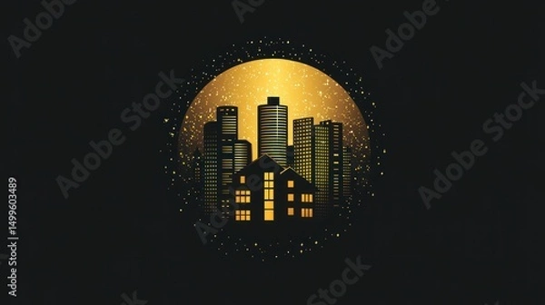 Obraz Cityscape within a golden sphere