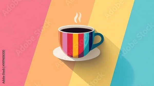 Obraz Vibrant Rainbow Coffee Cup on a Colorful Background