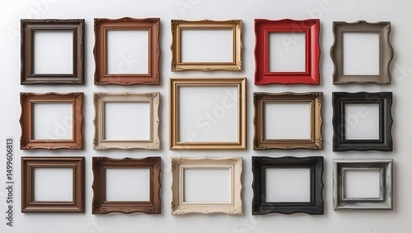 Obraz Twelve Empty Ornate Picture Frames in Various Colors
