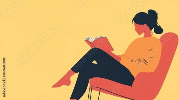 Obraz Relaxing with a Book: A Woman Enjoys Peaceful Reading in a Comfortable Chair