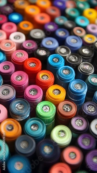 Fototapeta A vibrant array of colorful markers, densely packed, showcasing a diverse spectrum of hues