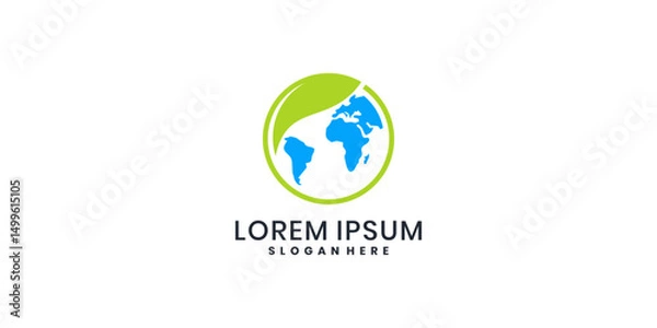 Obraz Eco-friendly globe logo with leaves and continents