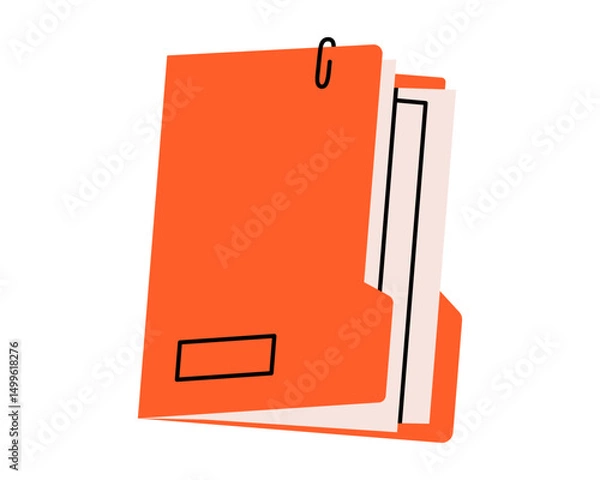 Obraz Hand drawn cute illustration of folder with documents. Flat vector file archive in colored doodle style. Planning or time management icon. Paper office data. Catalog or organizer. Isolated.